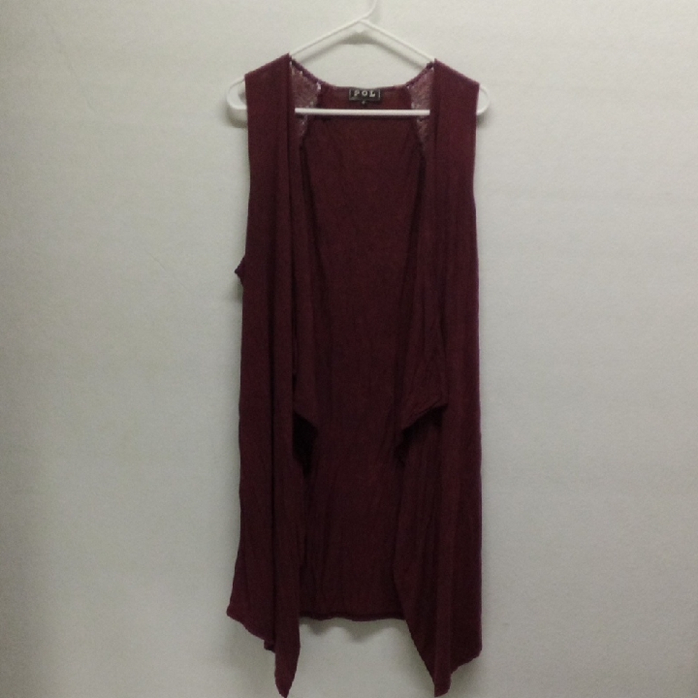 POL Maroon Purple Lace Sleeveless Cardigan